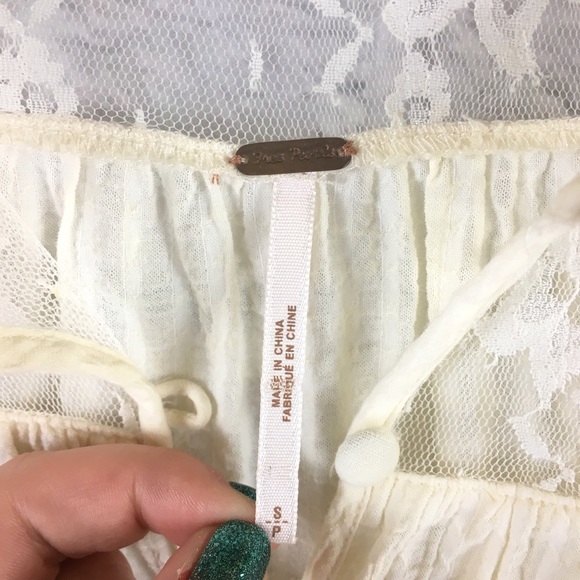 Free People Ivory Cotton Lace Button Blouse Sz Sm - Picture 4 of 8
